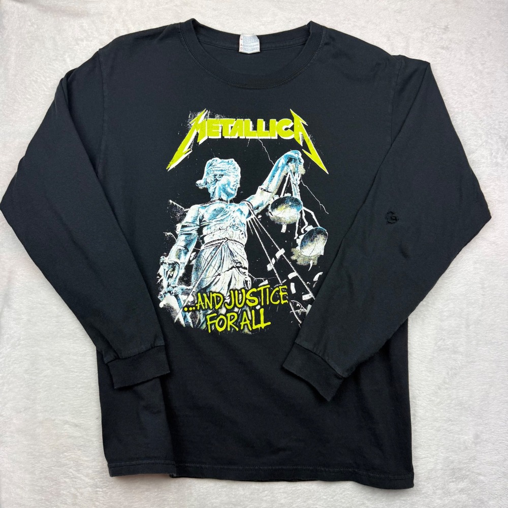 Metallica And Justice For All Long Sleeve Y2K Graphic T-Shirt Black Yazbek Men M
